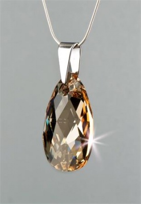 Nyaklánc, esőcsepp formájú, pezsgő színű SWAROVSKI® kristállyal, 16mm, ART CRYSTELLA®