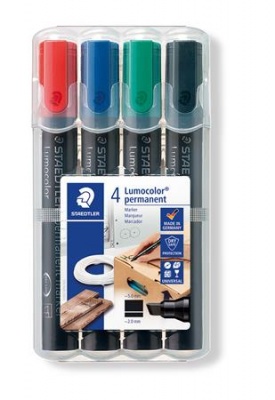 Alkoholos marker készlet, 2-5 mm, vágott, STAEDTLER "Lumocolor® 350", 4 különböző szín