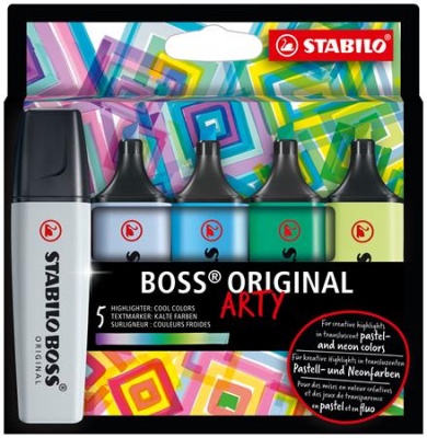 Szövegkiemelő készlet, 2-5 mm, STABILO "BOSS original Arty", 5 hideg szín